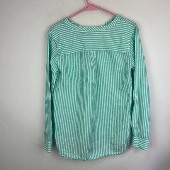 Talbots Green and white striped 1/2 button up Linen blend blouse size small - Picture 5 of 7